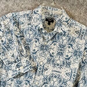 EXPRESS 1MX Button Down Shirt Mens Large Blue Floral Extra Slim Fit Long Sleeve